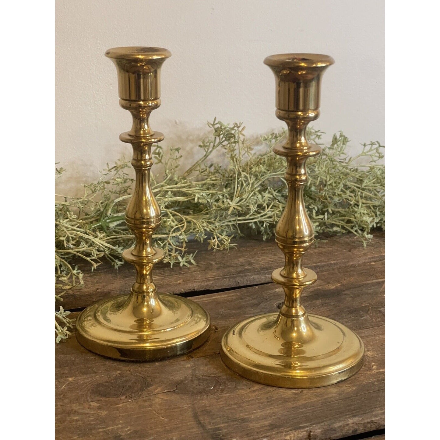 Vintage Indian Solid Brass Taper Candlestick Holder Made in India 7" | Set of 2