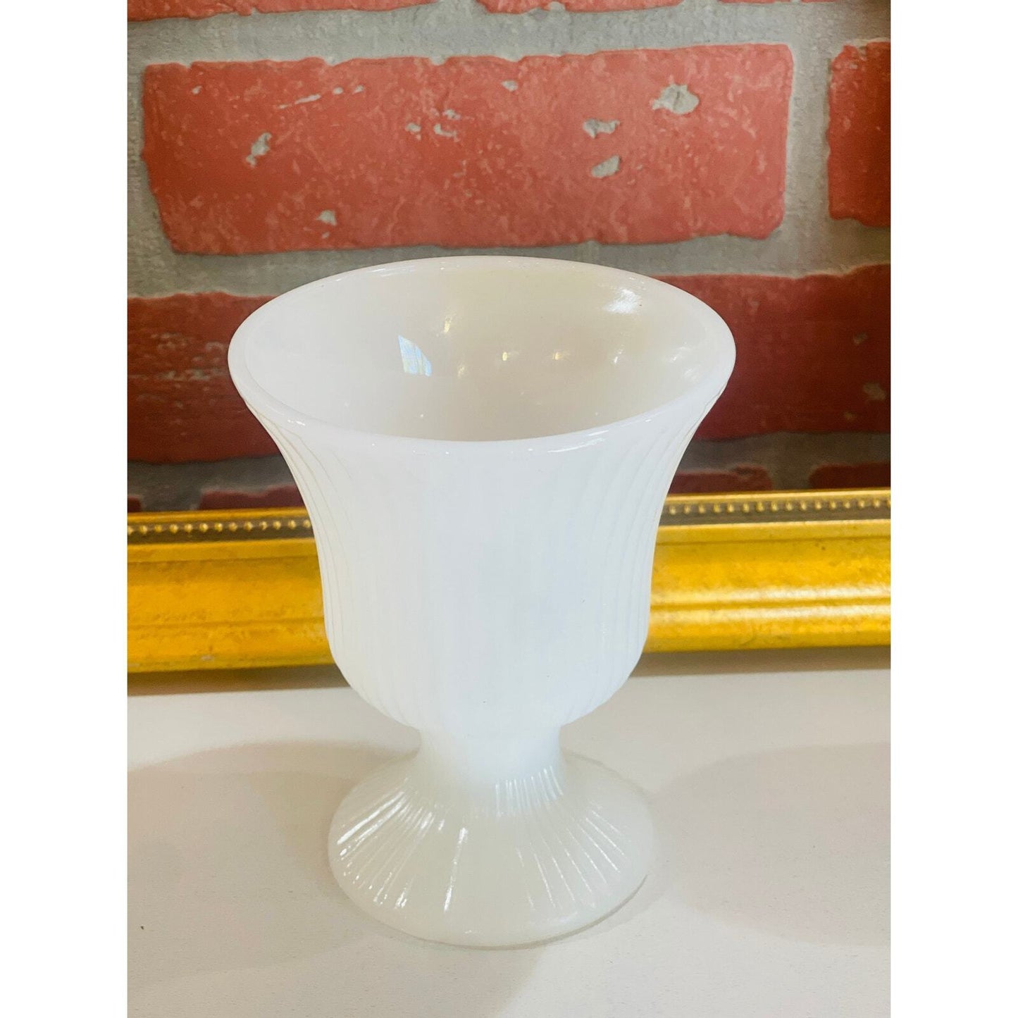 Vintage E.O. Brody Milk Glass Vase | Planter| Round Ribbed Footed Vase | White