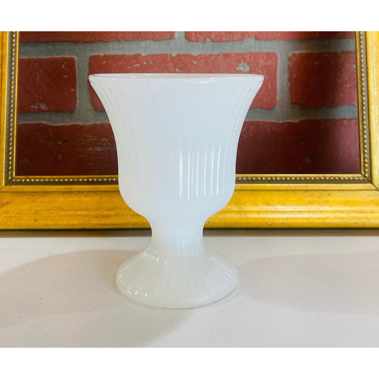 Vintage E.O. Brody Milk Glass Vase | Planter| Round Ribbed Footed Vase | White