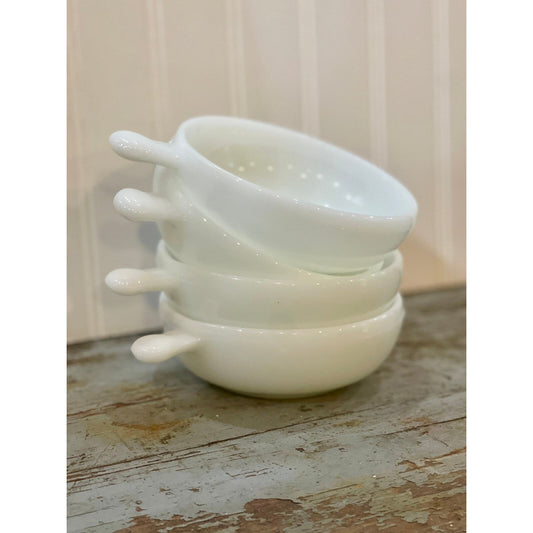 Vintage GLASBAKE | Oven & Microwave Proof Handled Dishes | Milk Glass Bowl Set