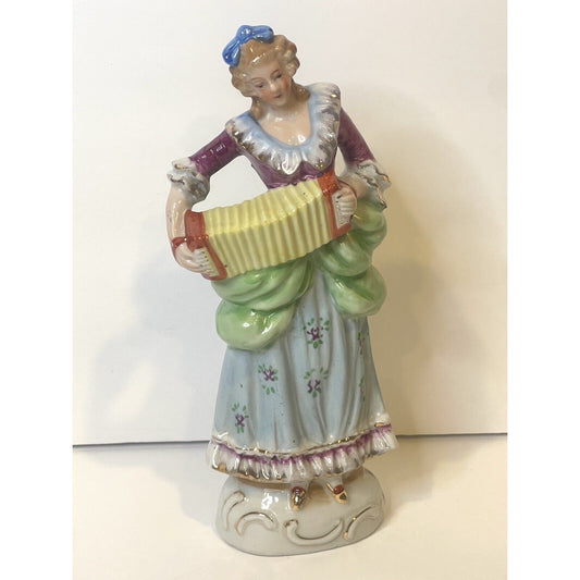 Occupied Japan Woman figurine Playing Accordion 9in | Vintage Porcelain | Rare!