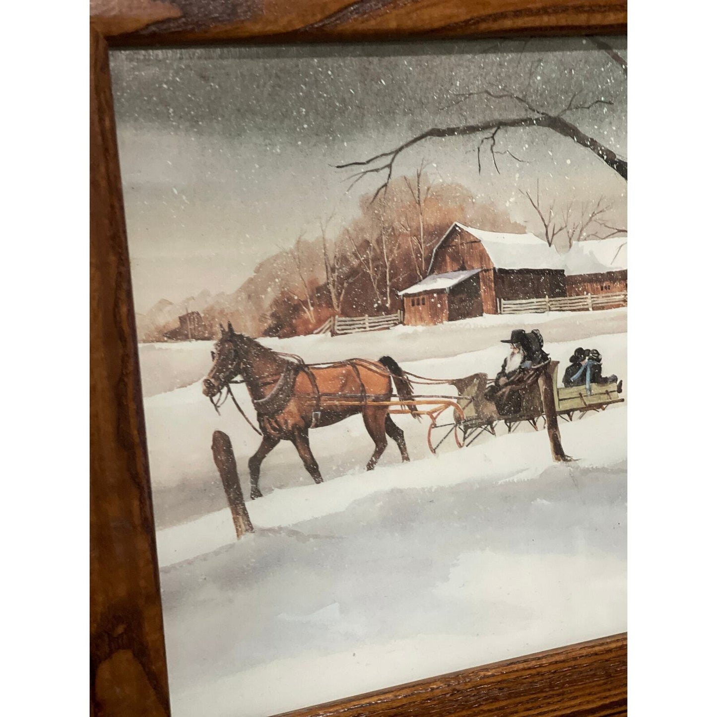 Steve Polomchak Amish Family Winter Sleigh Ride Framed Vintage Print | Wall Art