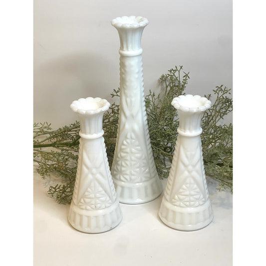 Set of Three Vintage White Milk Glass Bud Vases, ca 1960 | Anchor Hocking Glass