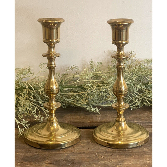 Vintage Indian Solid Brass Taper Candlestick Holder Made in India 7" | Set of 2