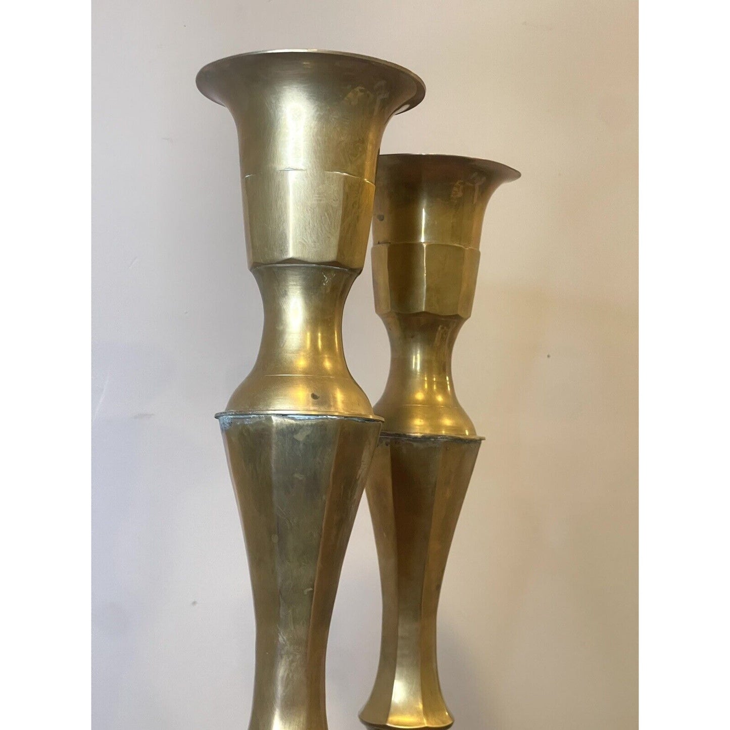 Vintage Brass Candle Holders 24” - Made In India | Set of Two | Tall Candles