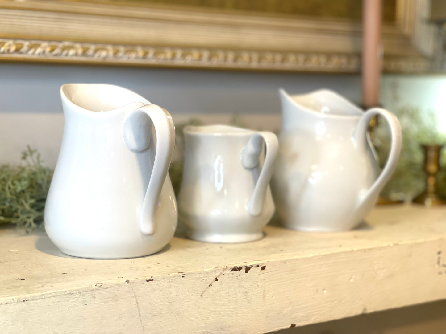 Farmhouse Ironstone Pitchers - Set of Three