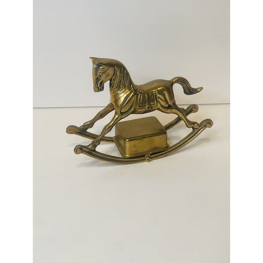 Vintage Solid Brass Ornate Rocking Music Horse Figure Home Decor Figurine