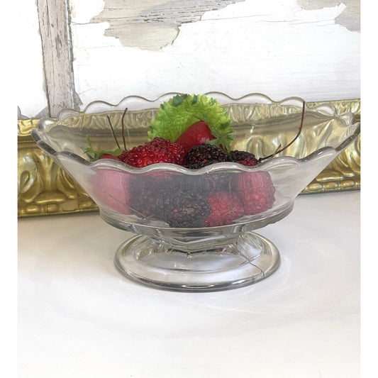 Vintage Clear Glass Footed Serving Bowl with Ruffled Rim | Clear Glass Decor