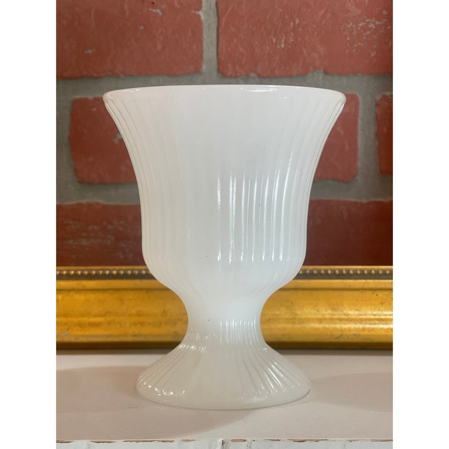 Vintage E.O. Brody Milk Glass Vase | Planter| Round Ribbed Footed Vase | White