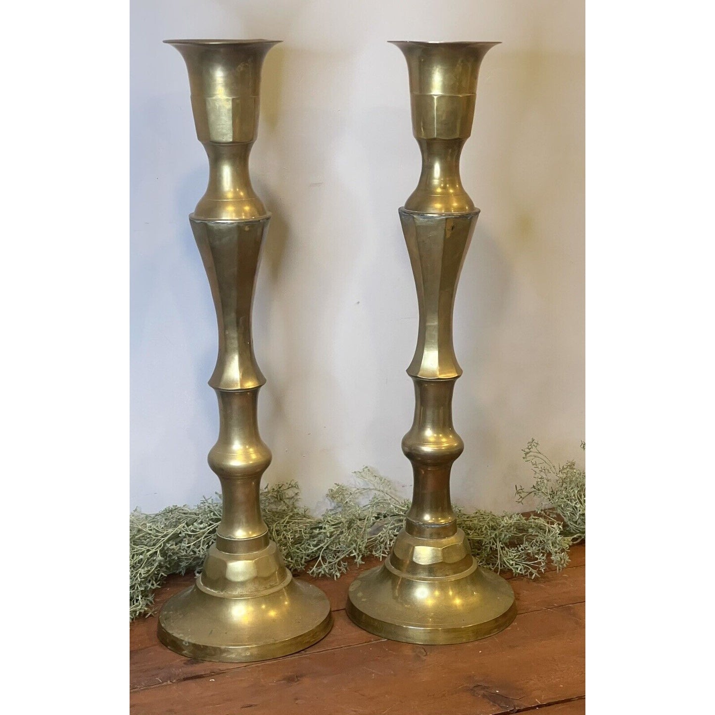 Vintage Brass Candle Holders 24” - Made In India | Set of Two | Tall Candles