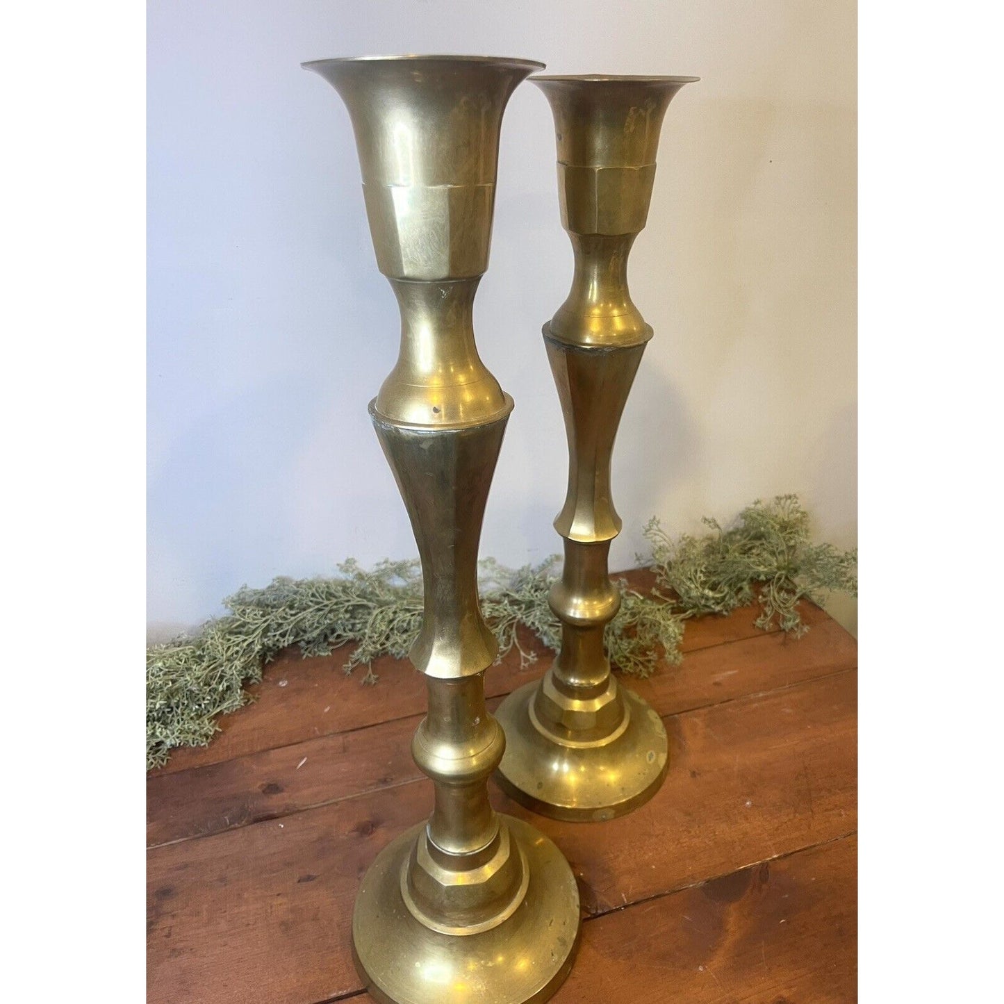 Vintage Brass Candle Holders 24” - Made In India | Set of Two | Tall Candles