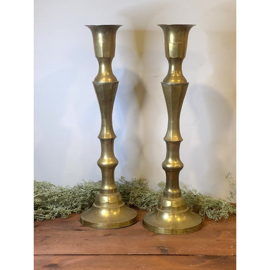 Vintage Brass Candle Holders 24” - Made In India | Set of Two | Tall Candles